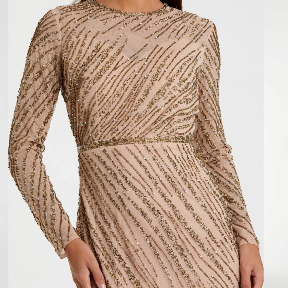 COPY - NWT Mac Duggal Long Sleeve Beaded Column Gown 5240 Mocha size 8